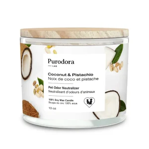 Purodora Lab Bougie Neutralisant d'Odeurs - Noix de Coco & Pistache